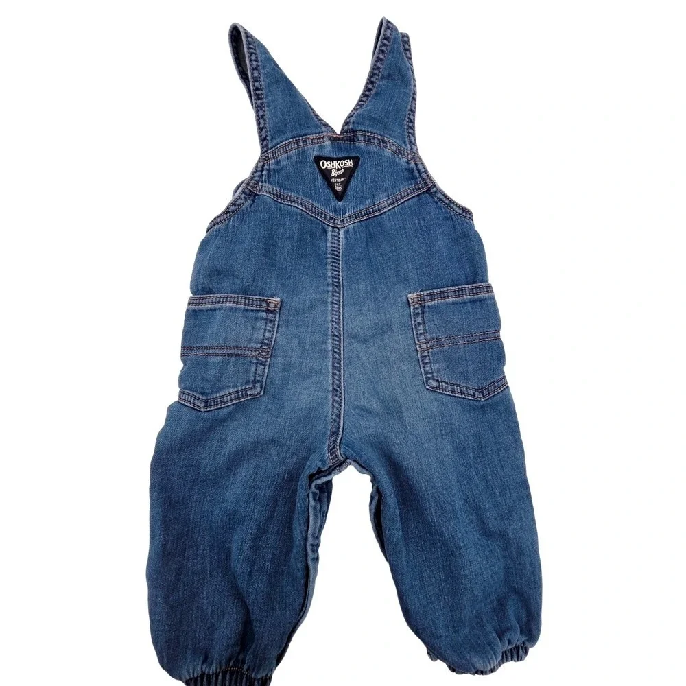 OshKosh B'gosh Denim Overalls Baby Girl 9 Month Blue‎ Jean Stretch Elastic Soft